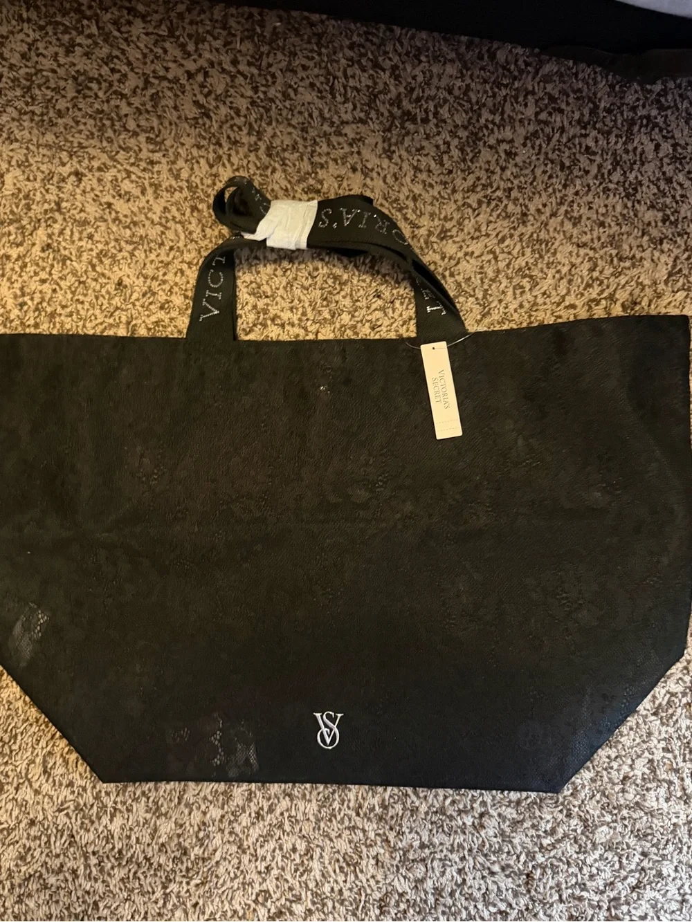 Victoria's Secret Black Logo Tote with Branded Strap